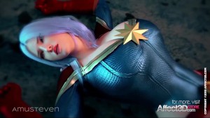 Superhero 3d animation with a big tits beauty