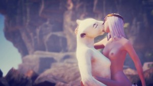 Кошка FURRY сесбиянит с египетской жрицей Клеопатрой на диком пляже