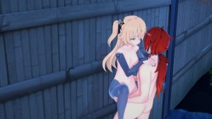 Fischl titty fucks Dulic, gets fucked against a wall - Genshin Impact Hentai.