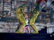 beautiful princess threesome with big monsters in public